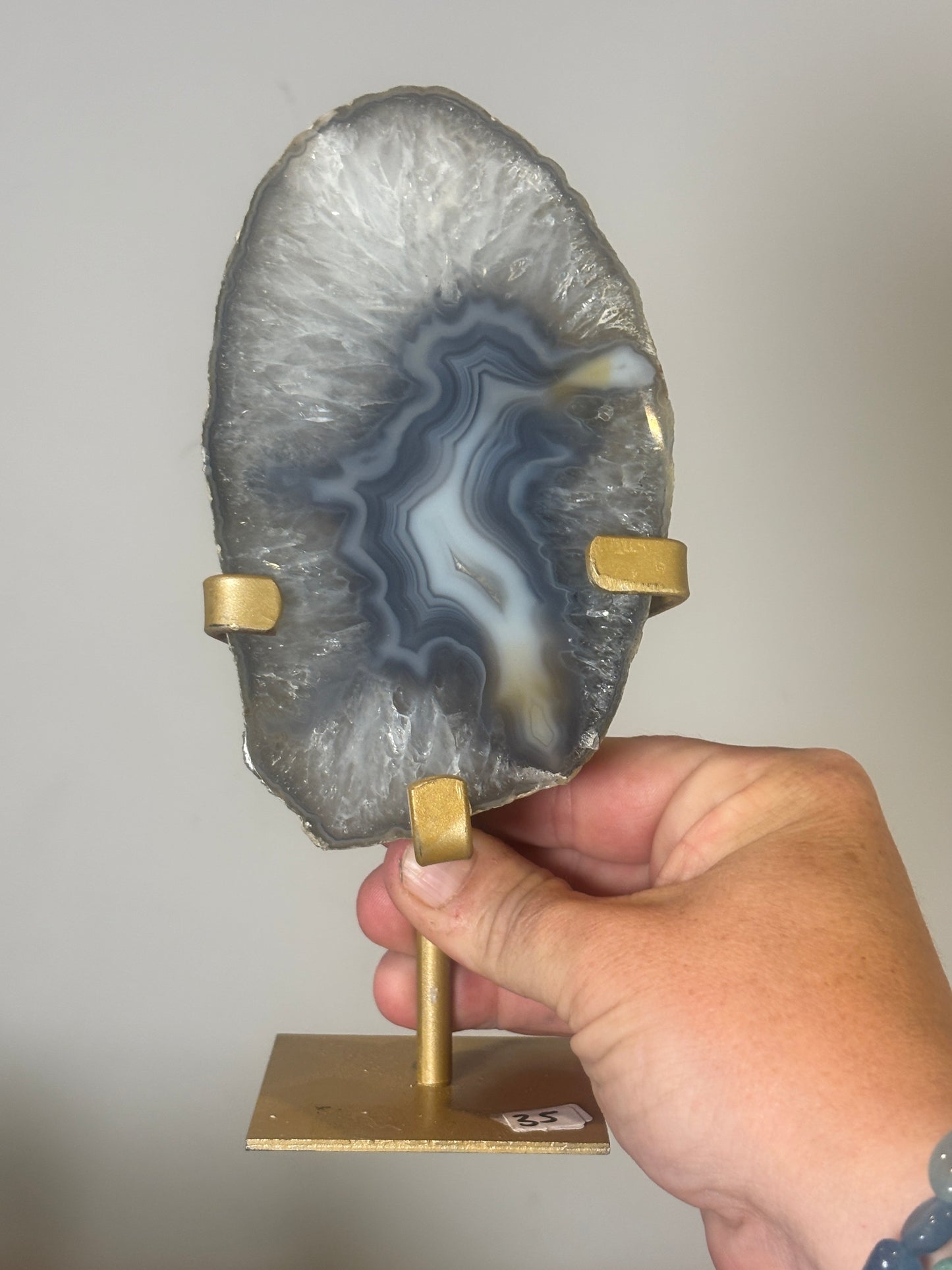 Agate slice on custom metal stand - various