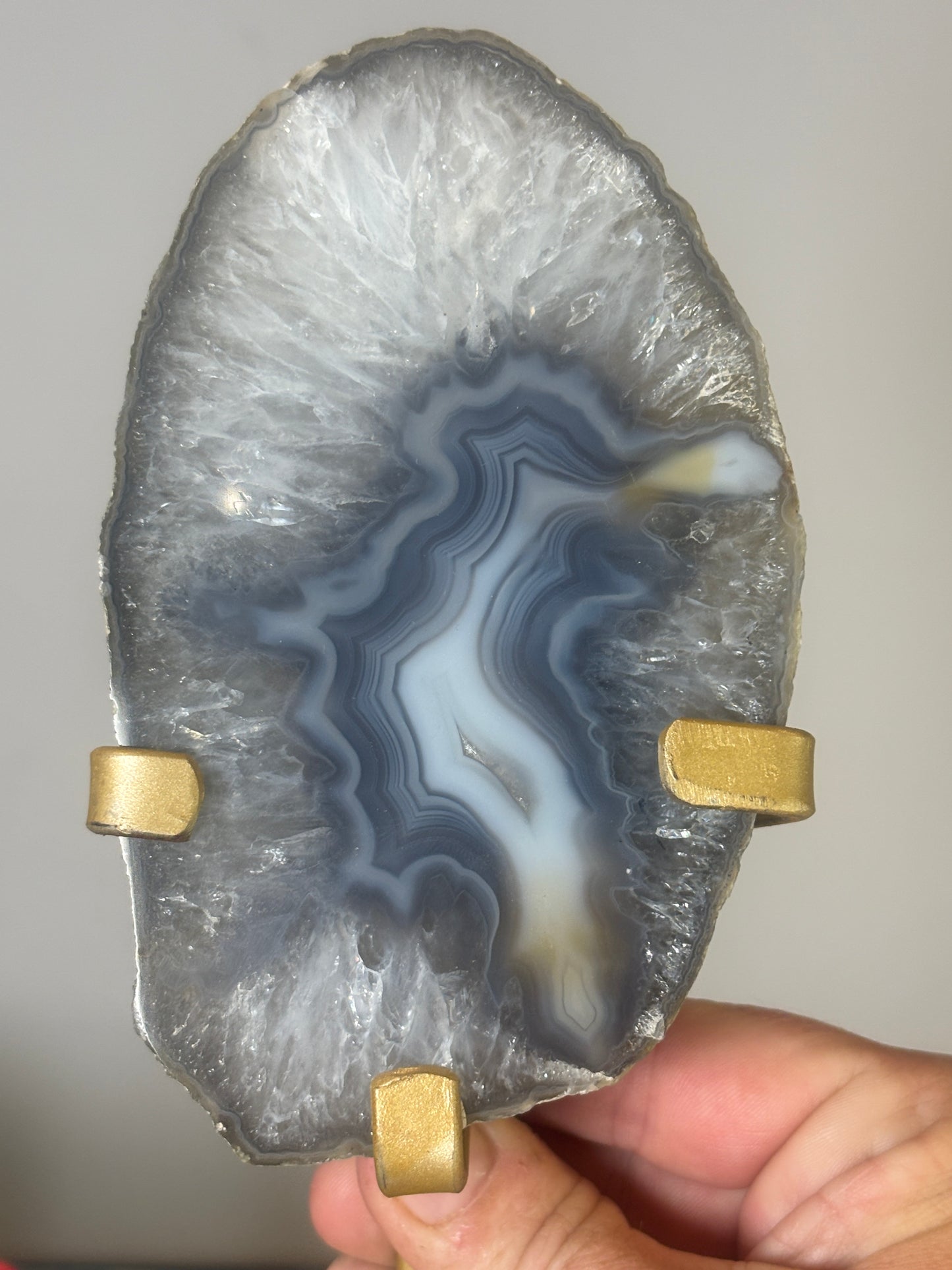Agate slice on custom metal stand - various