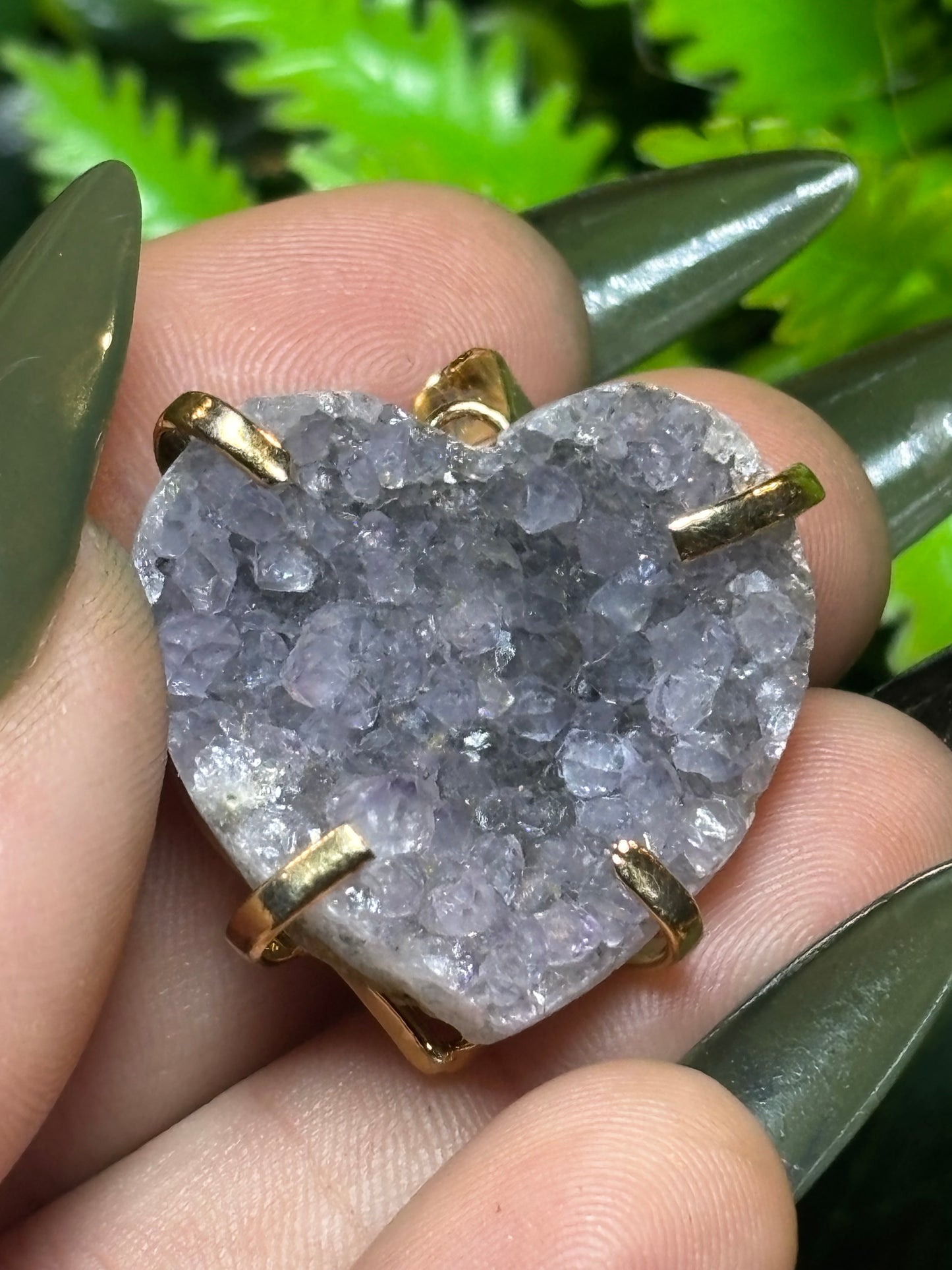Amethyst cluster heart pendant - B