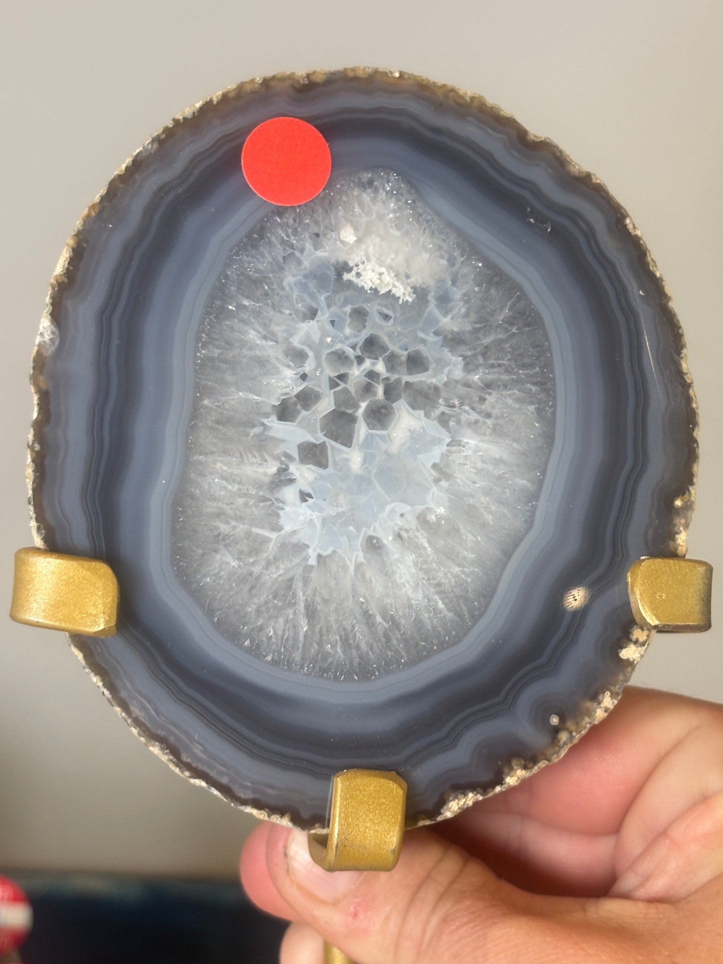 Agate slice on custom metal stand - various