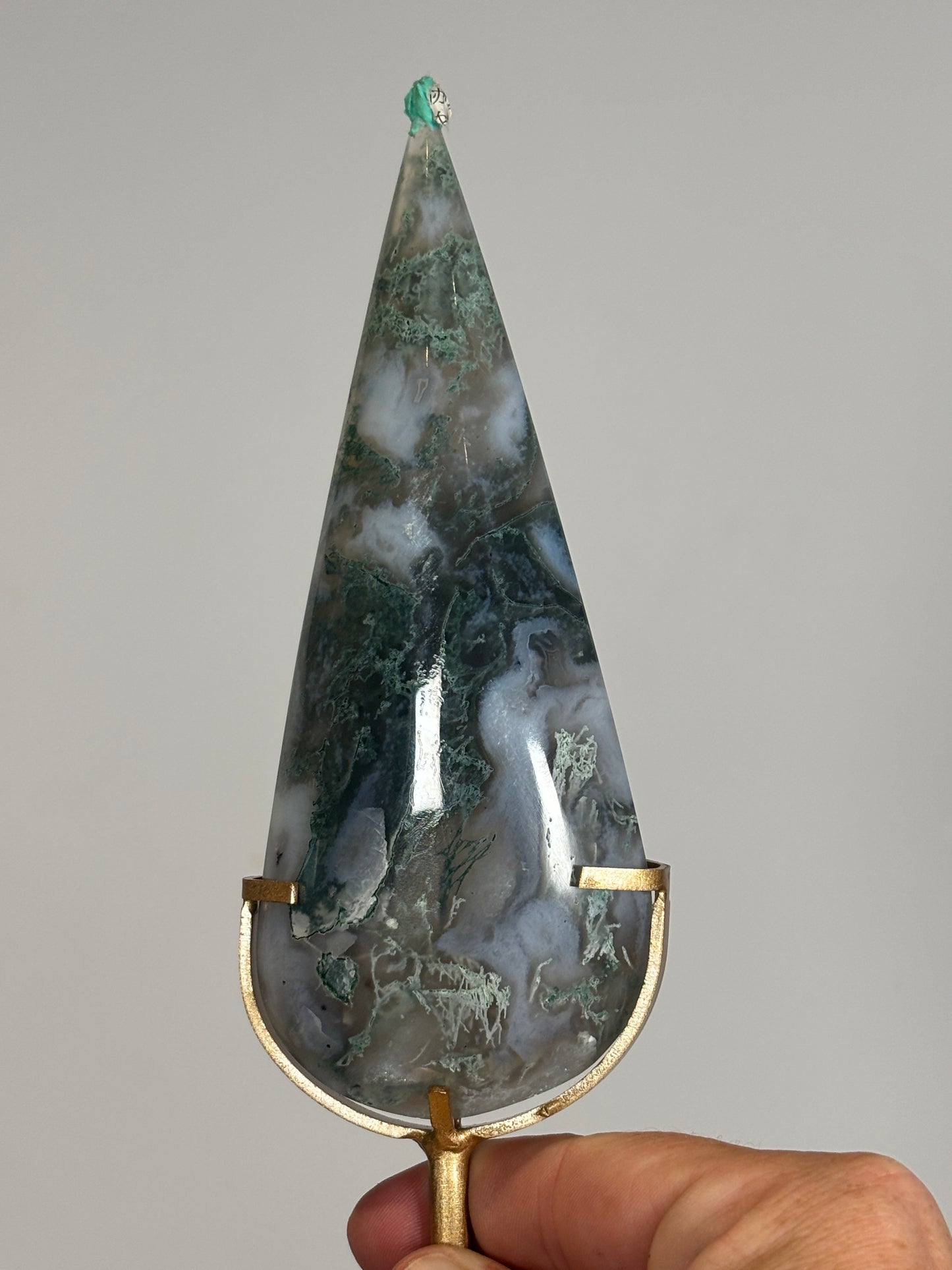 Moss Agate teardrops on stand