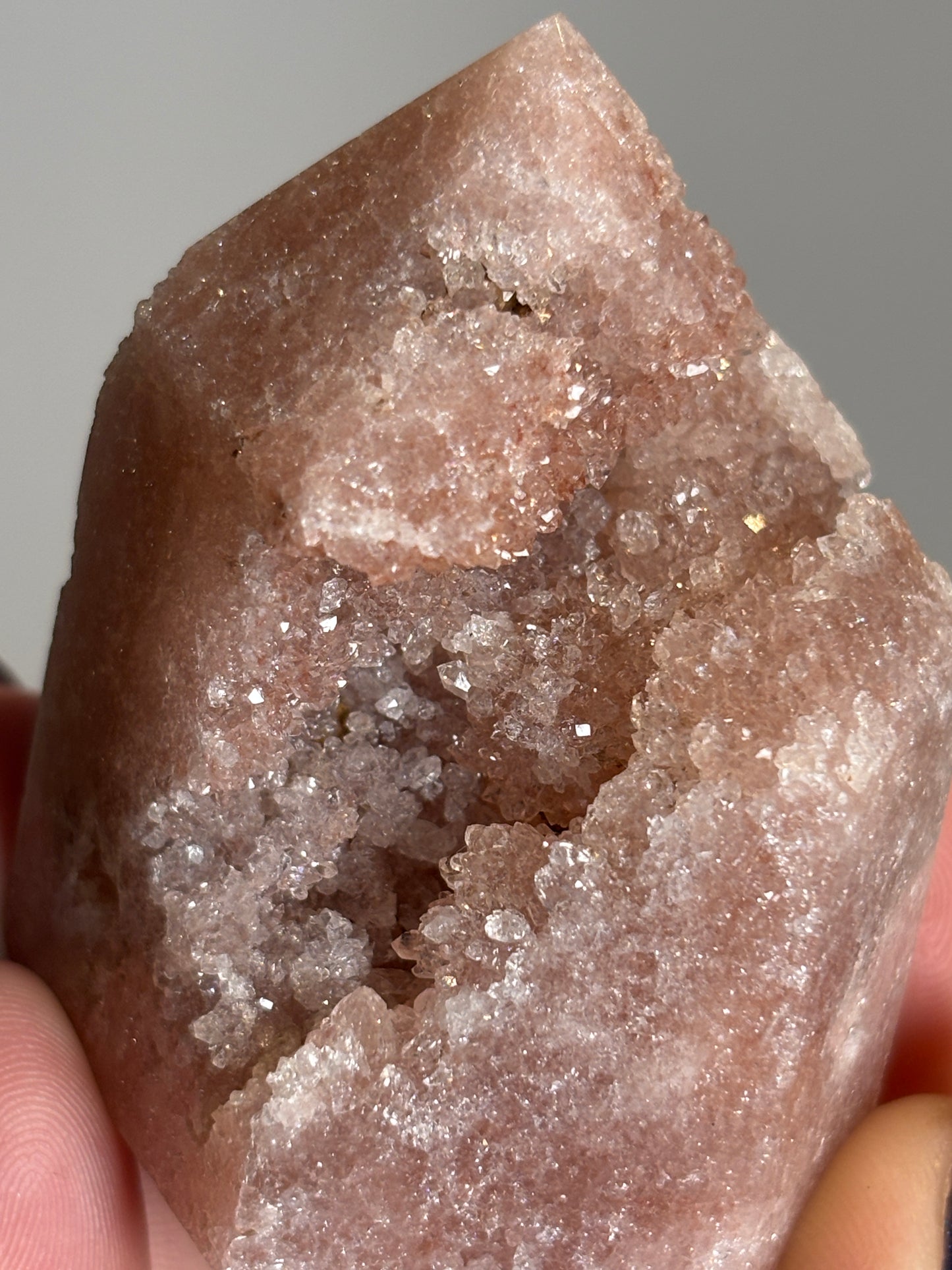 Short druzy pink amethyst tower