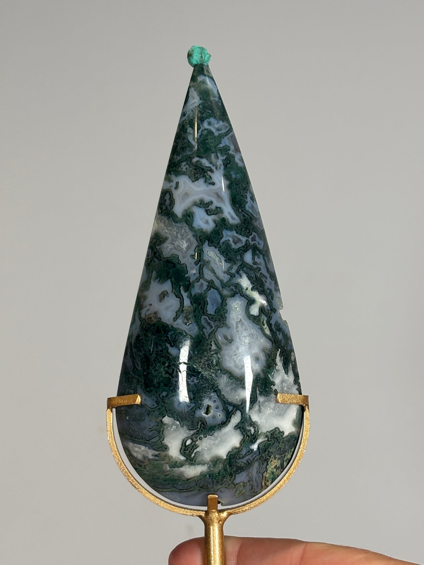 Moss Agate teardrops on stand