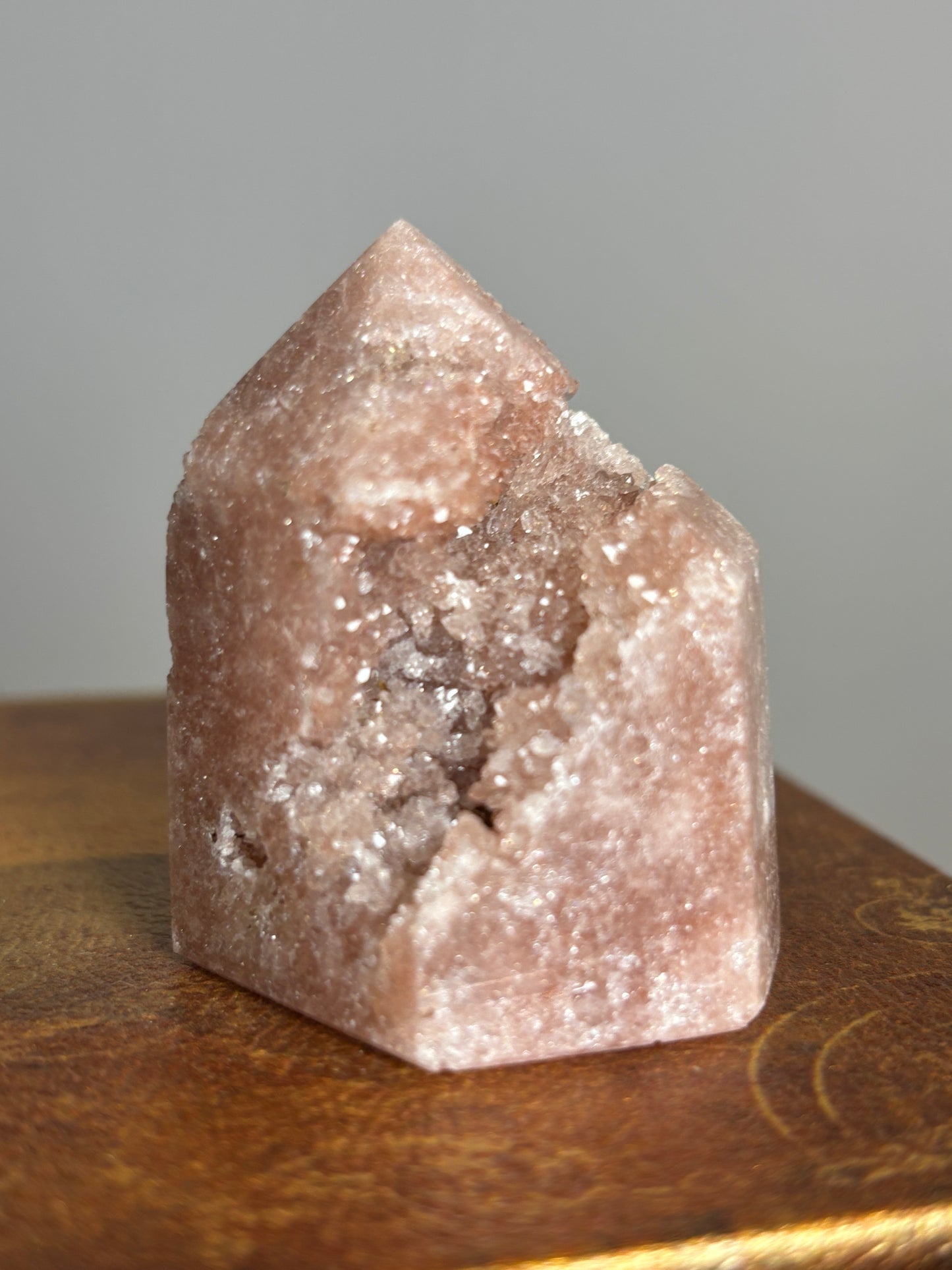 Short druzy pink amethyst tower