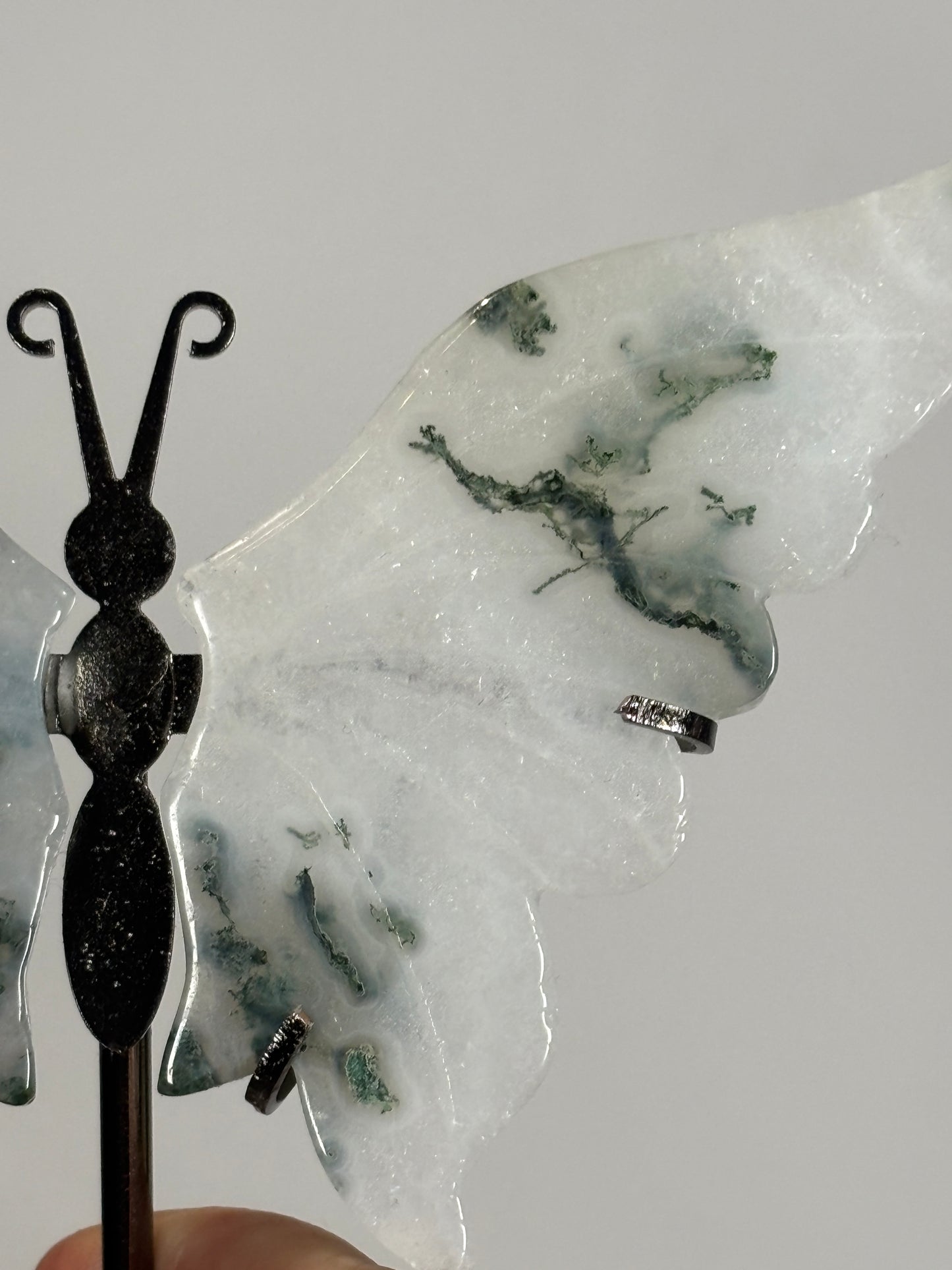 Moss Agate butterfly wings on stand