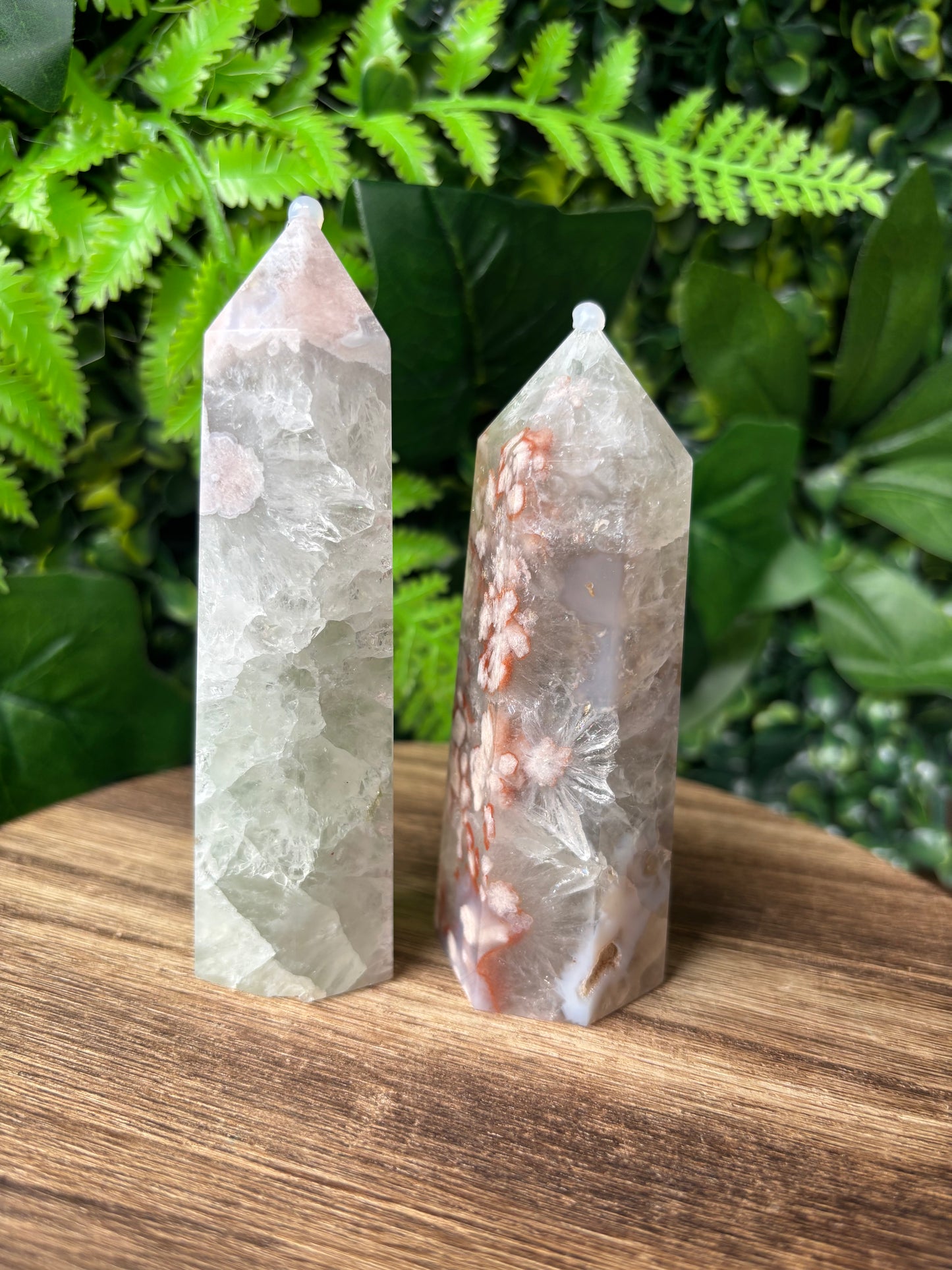 Green quartz X flower agate towers