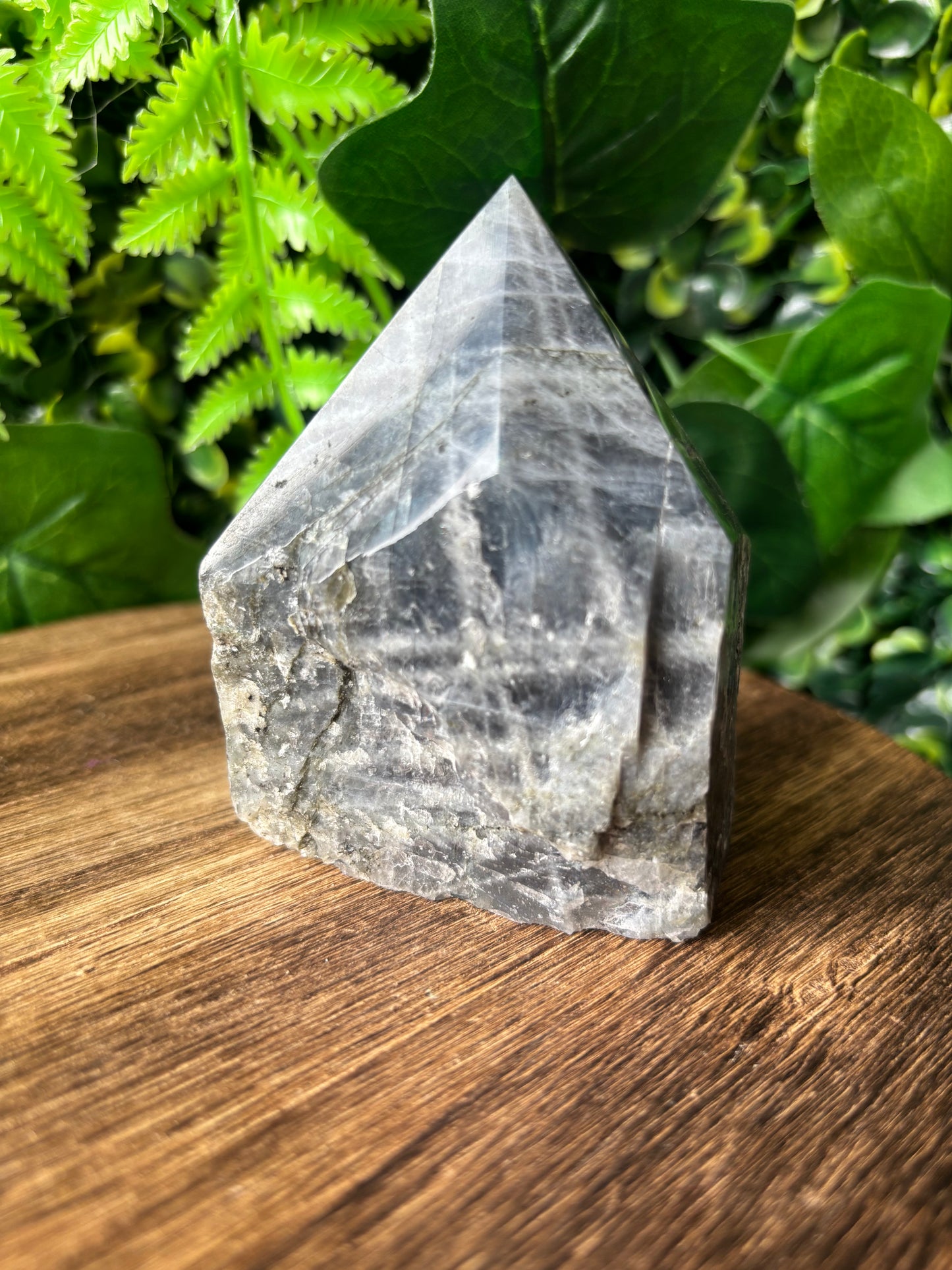 Blue flash labradorite half polished point
