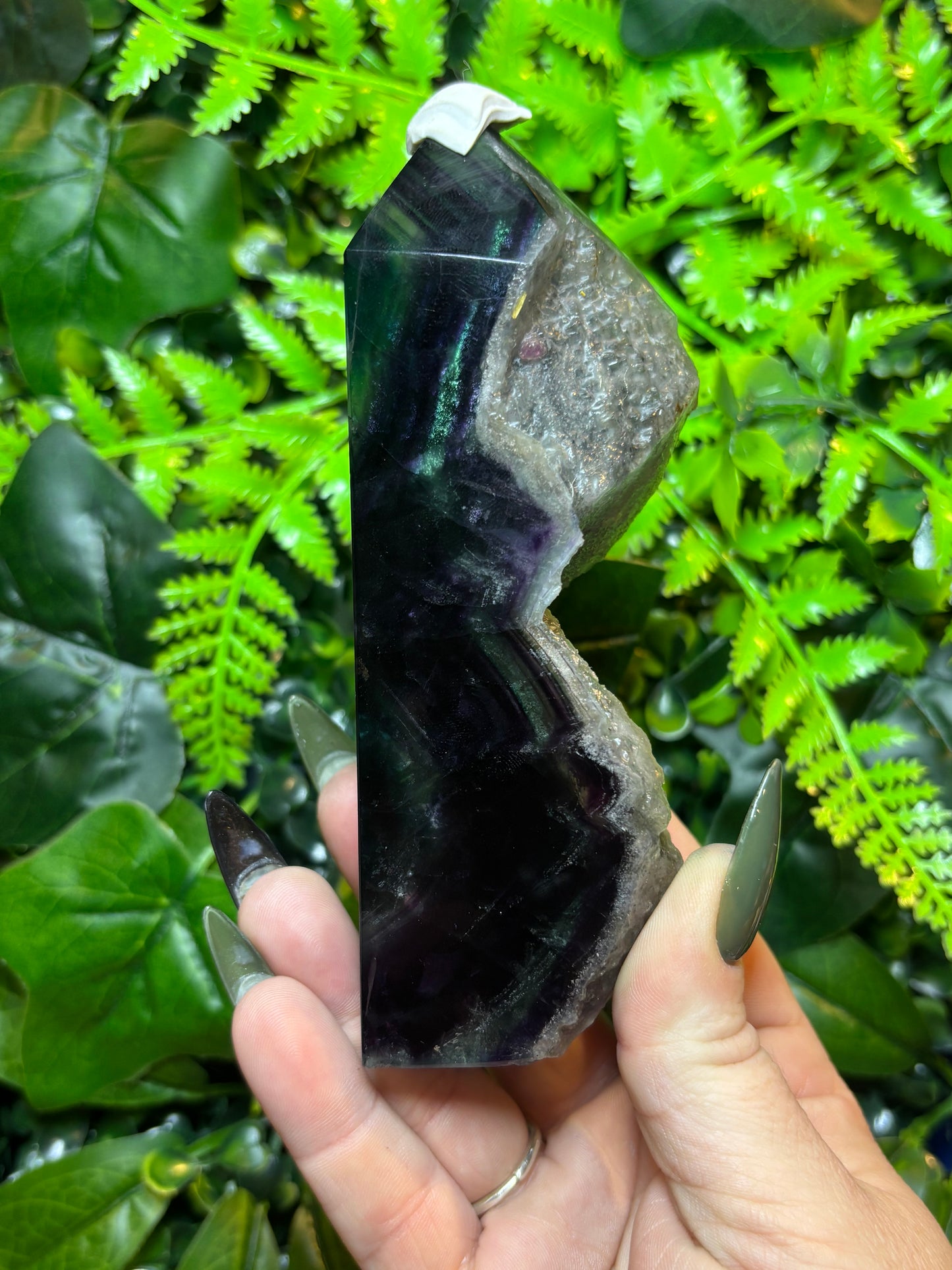 Dark Rainbow Fluorite tower - raw edge - B