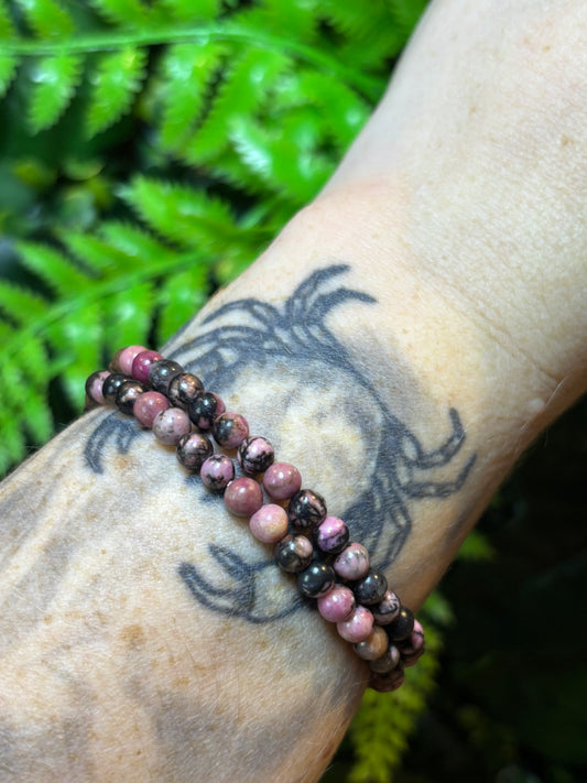 Rhodonite beaded bracelet - 4mm