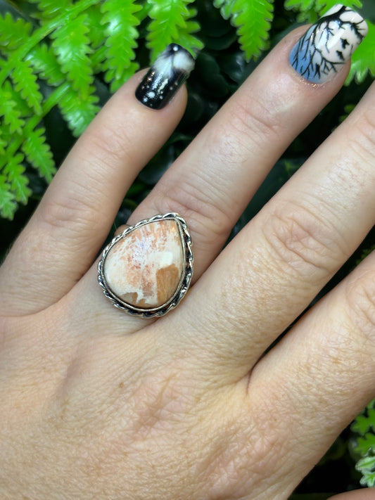 Peach Scolecite statement ring