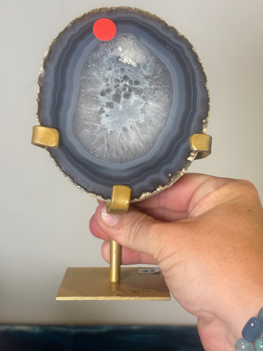 Agate slice on custom metal stand - various