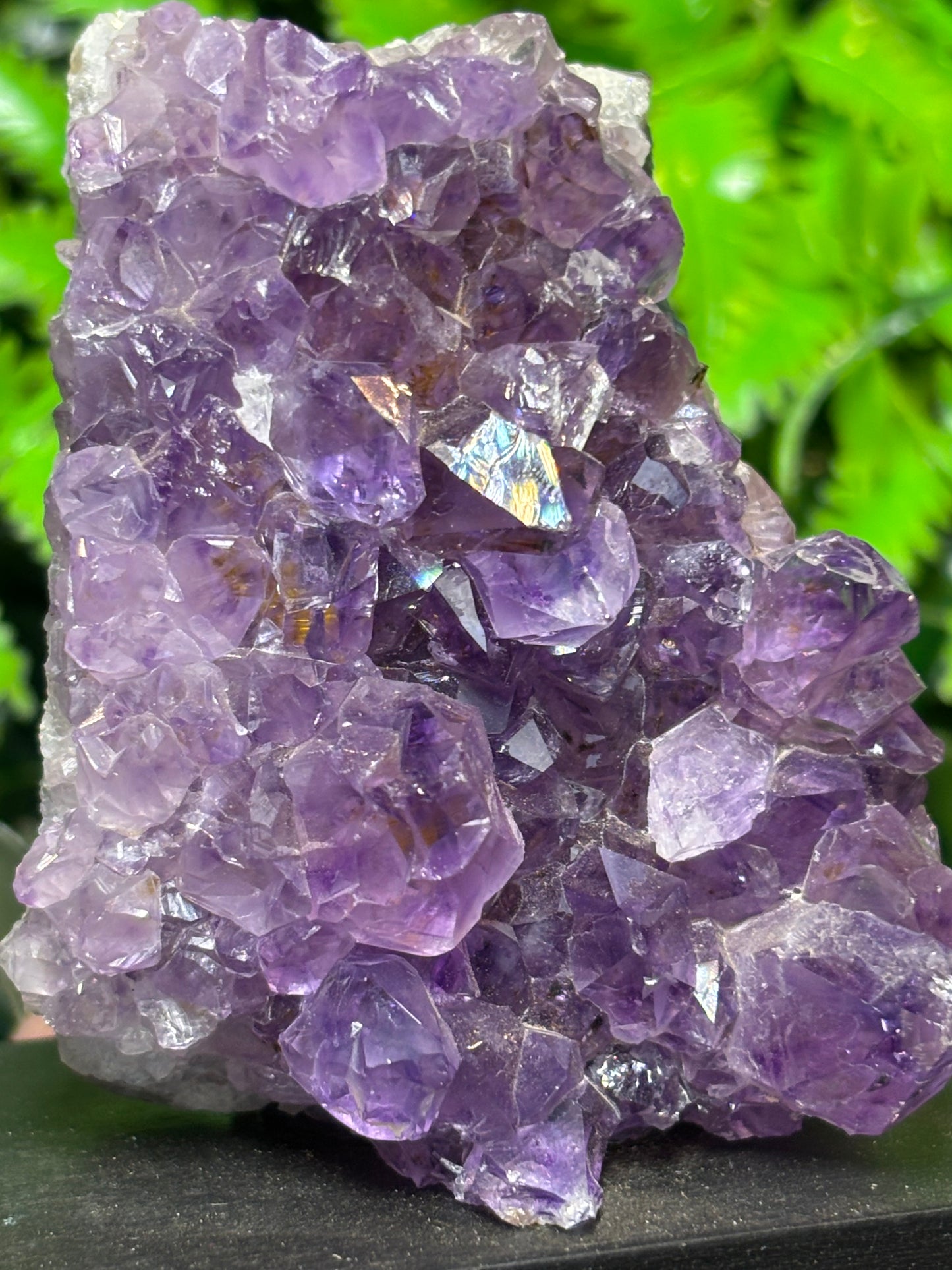 Amethyst cluster on wooden base - A