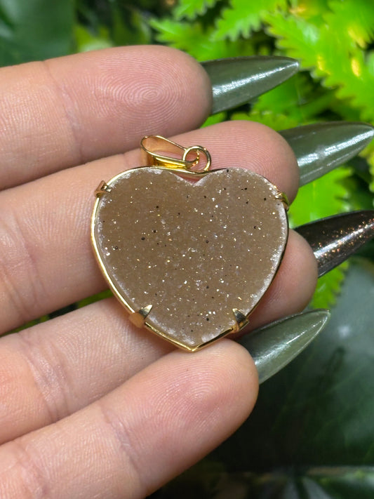 Sugar druzy Rainbow Amethyst heart pendants - gold - various