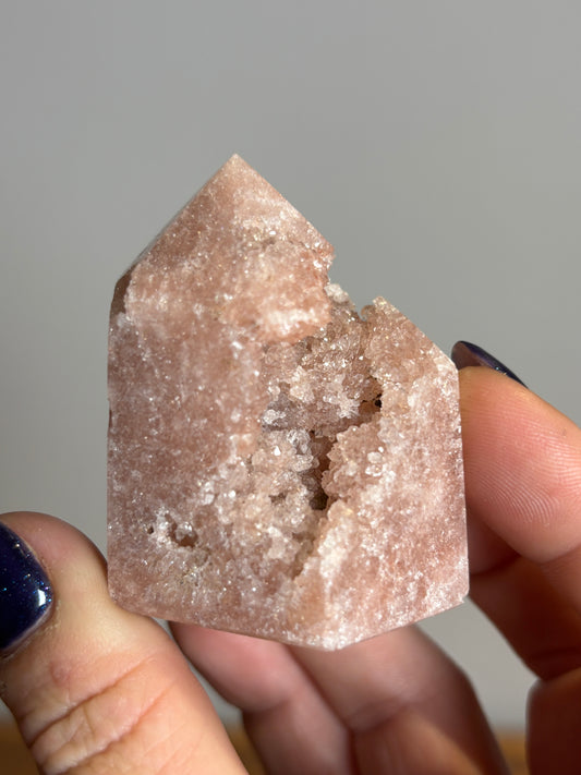 Short druzy pink amethyst tower