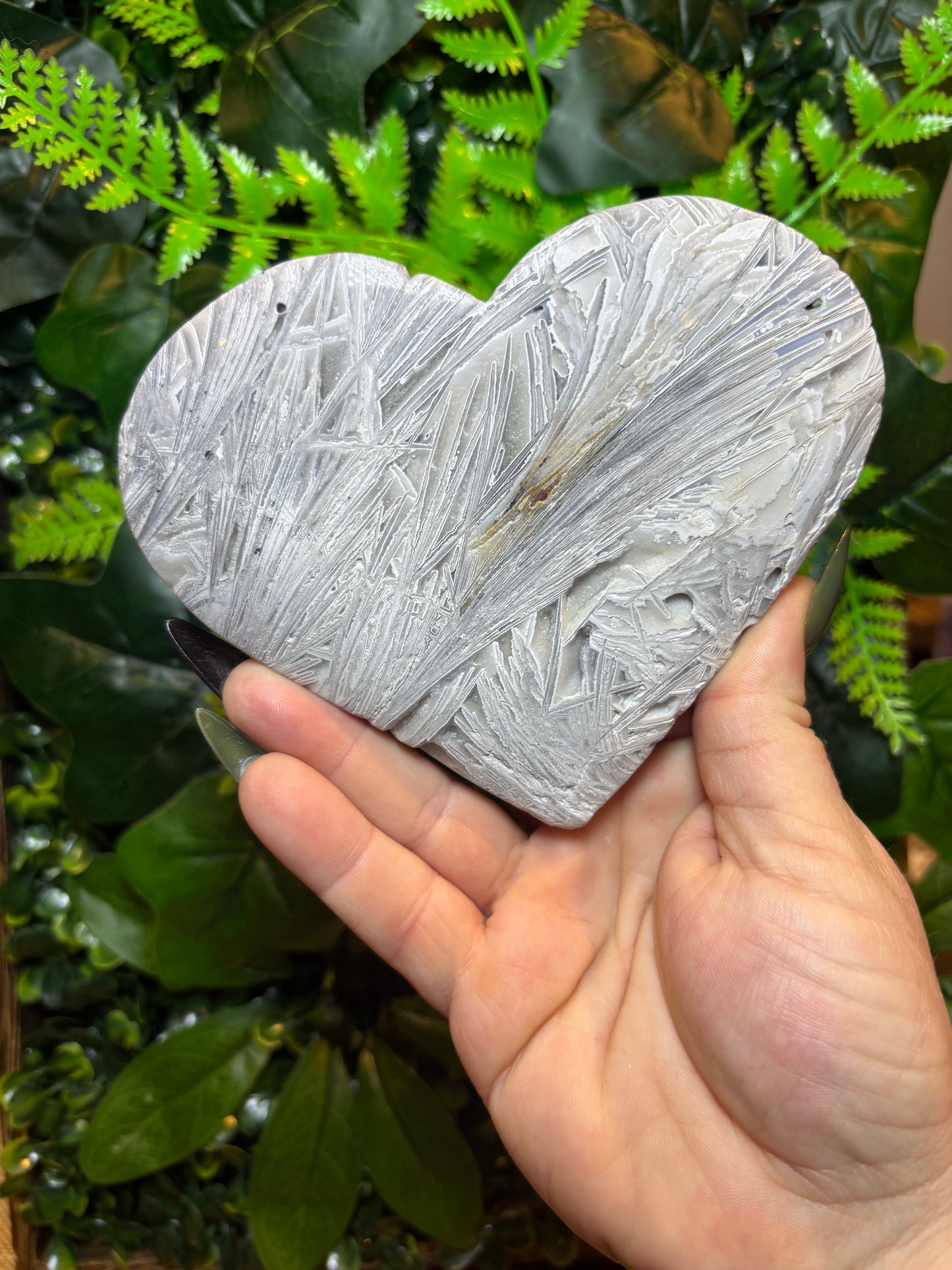 Large White Mexican Lace Agate heart