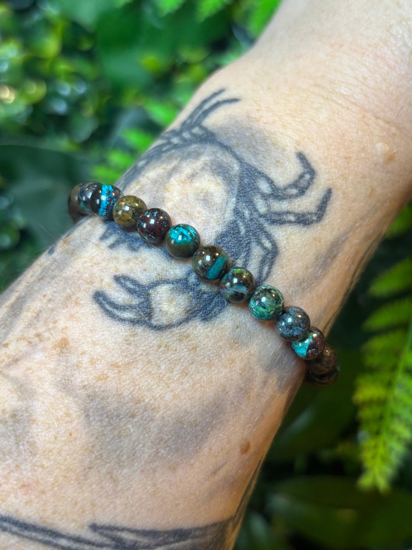 Chrysocolla in matrix beaded bracelet - 6mm