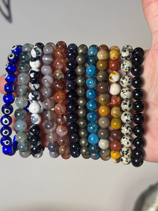 8mm beaded bracelets - various materials