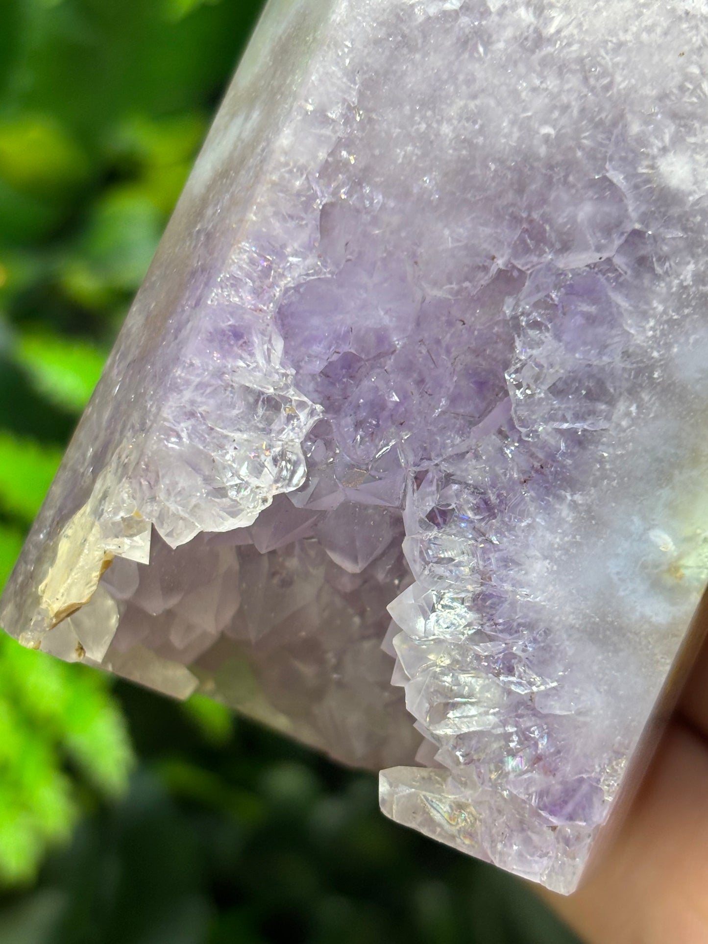 Green Flower Agate X Amethyst tower