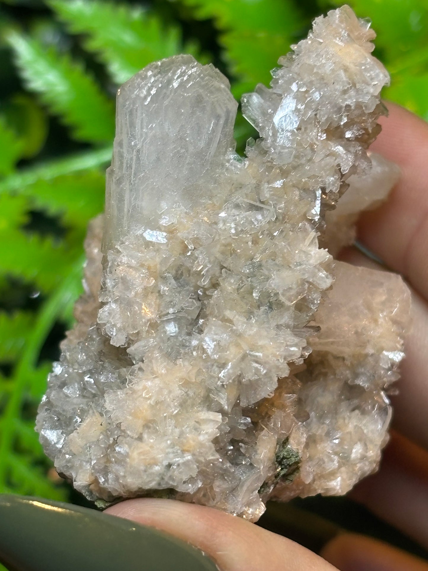 Peach Stilbite on Quartz with Calcite