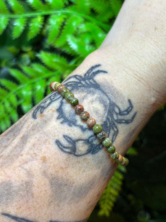 Unakite beaded bracelet - 4mm