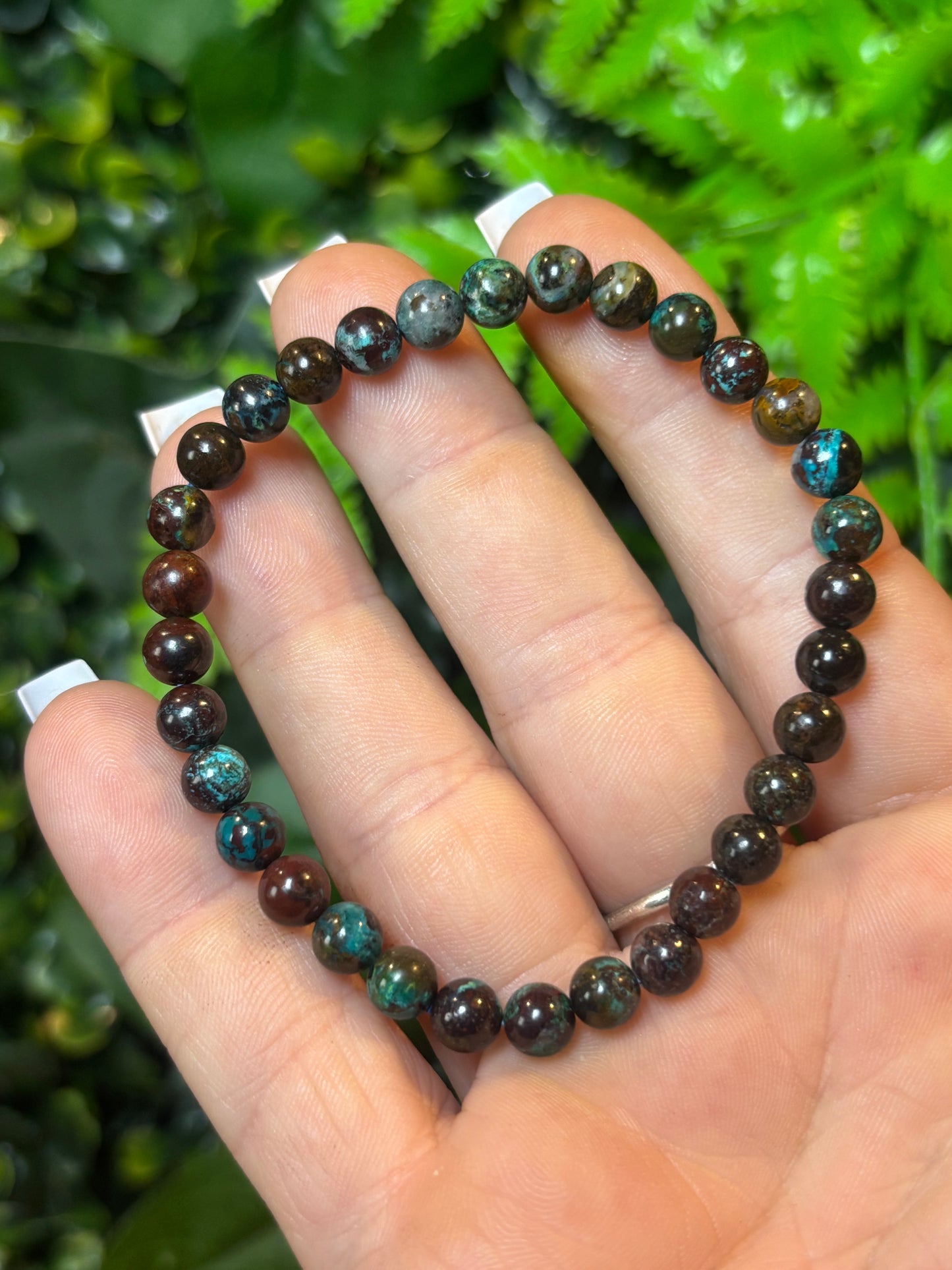 Chrysocolla in matrix beaded bracelet - 6mm