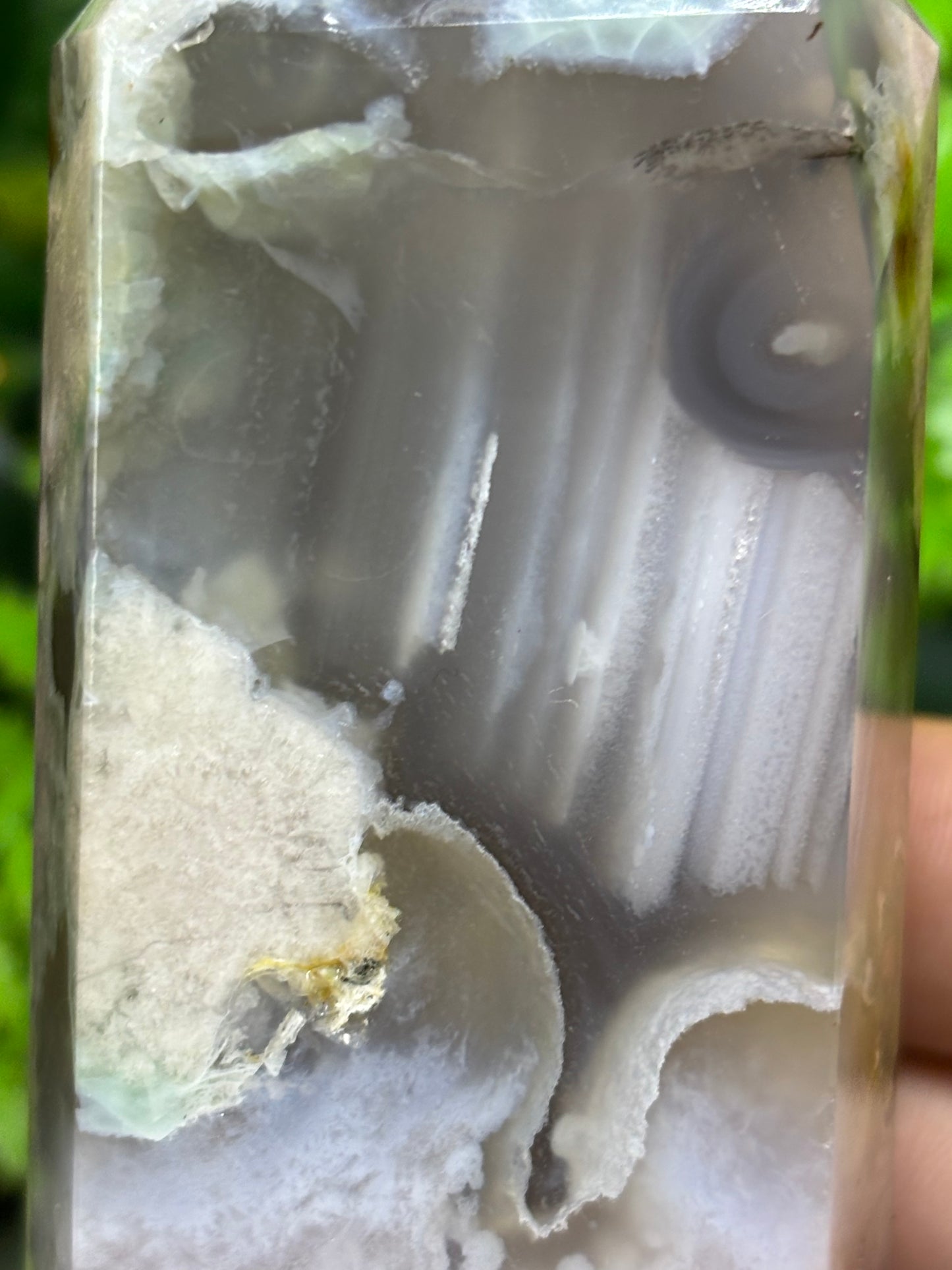 Green Flower Agate X Amethyst tower