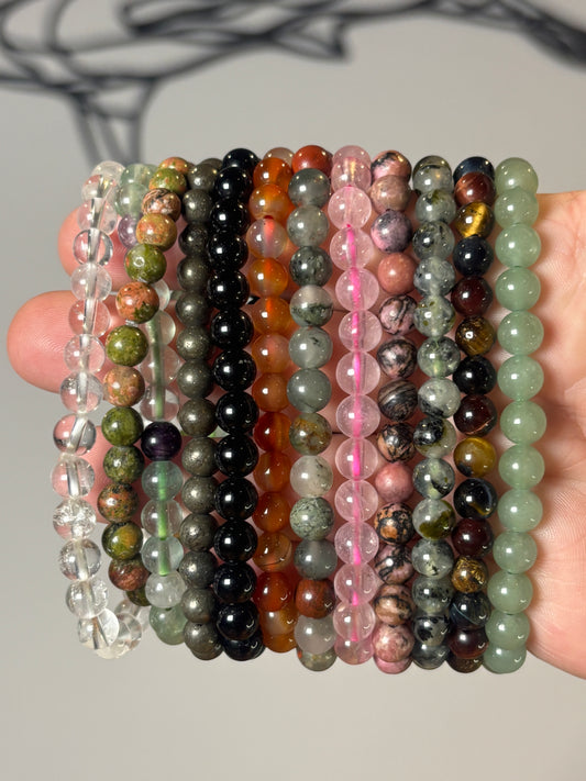 6mm beaded bracelets - various materials