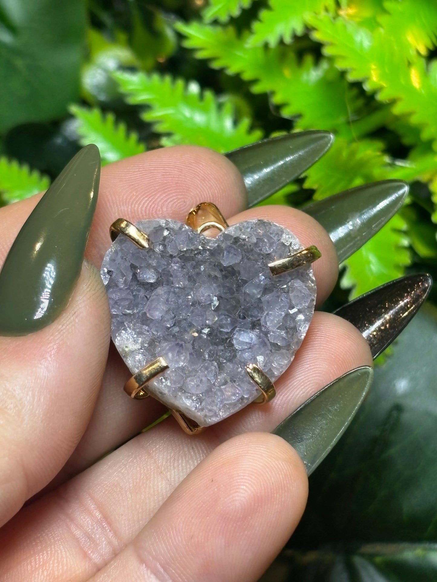 Amethyst cluster heart pendant - B