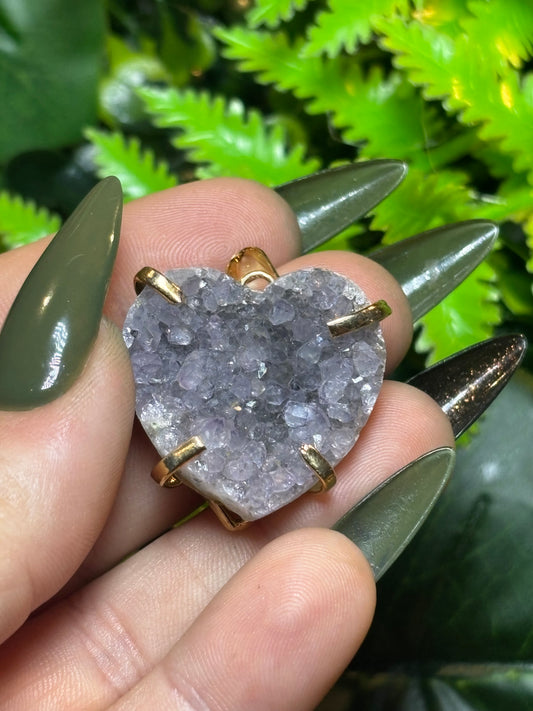 Amethyst cluster heart pendant - B