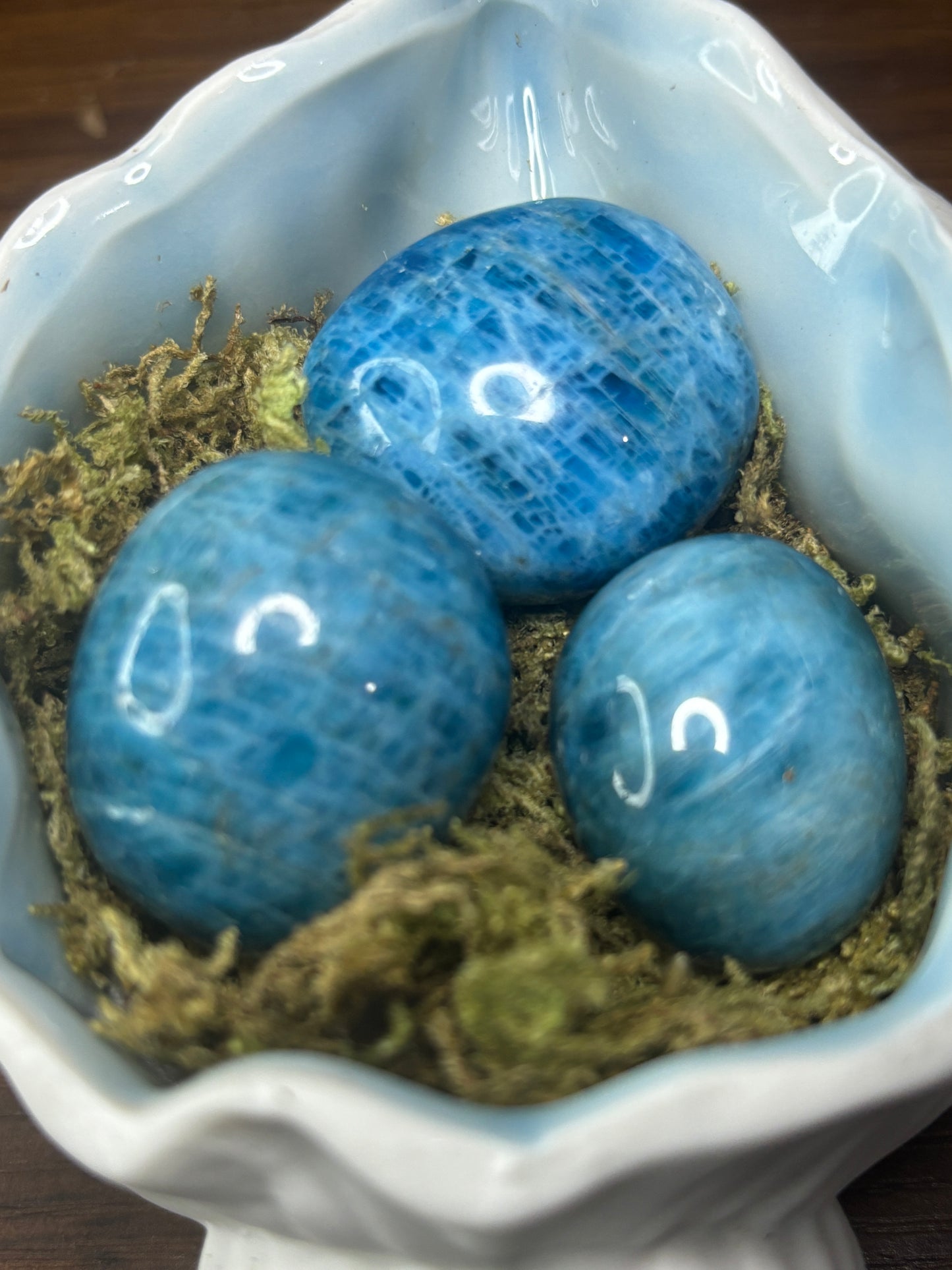 Blue apatite tumble stone