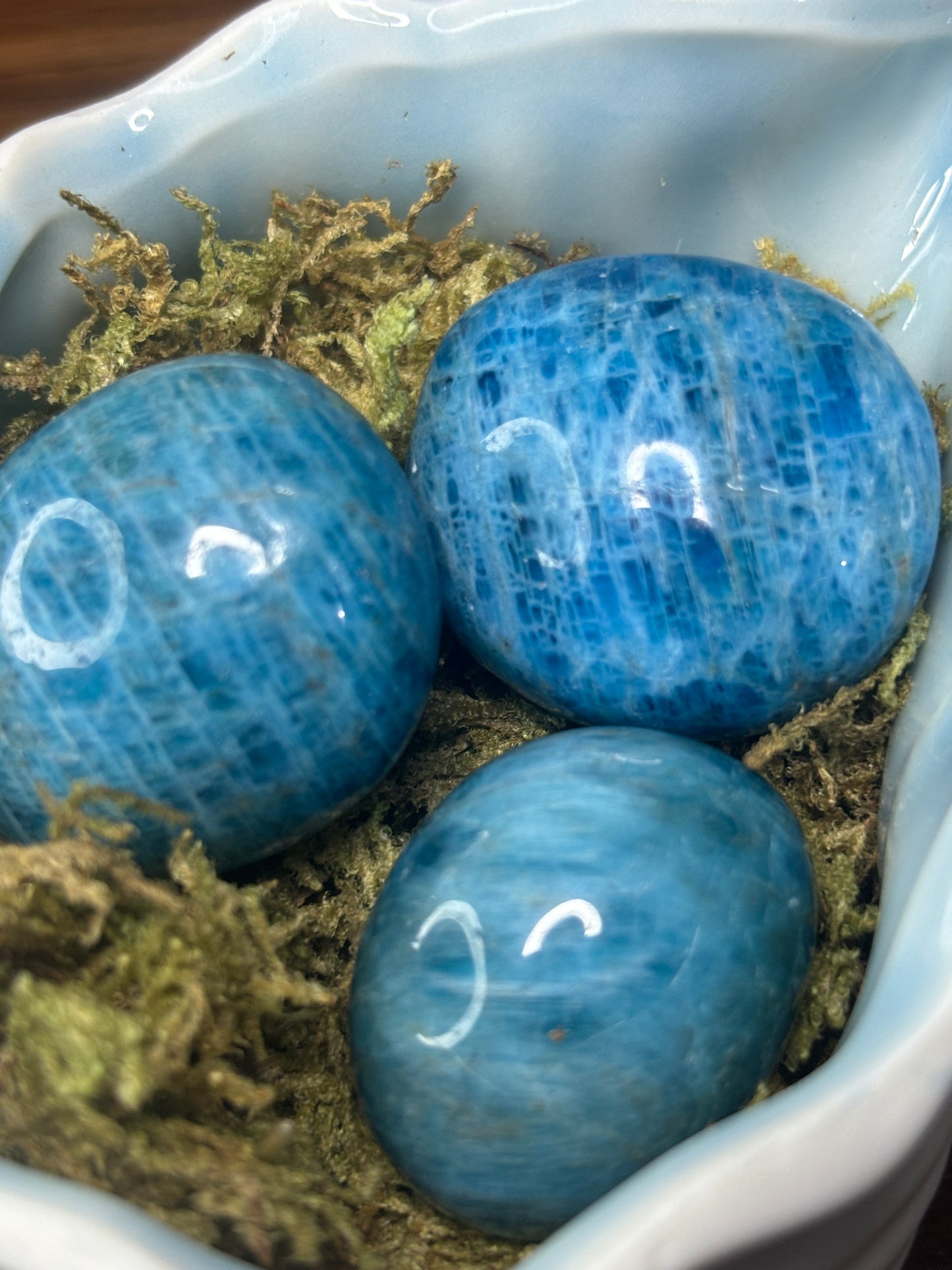 Blue apatite tumble stone