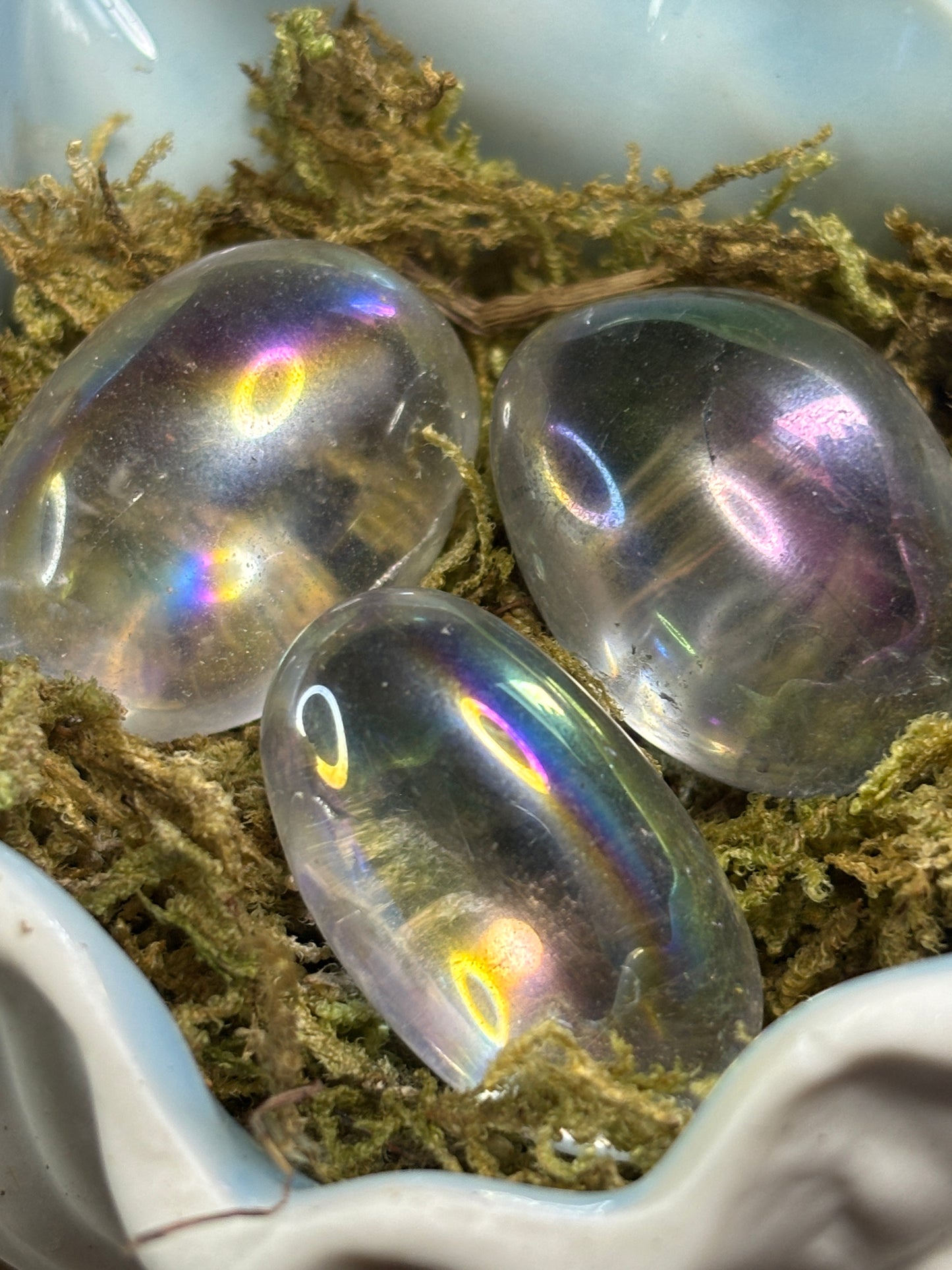 Aura clear quartz tumble stone