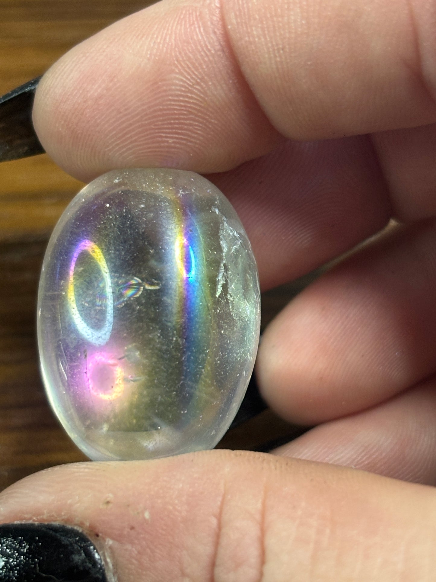 Aura clear quartz tumble stone