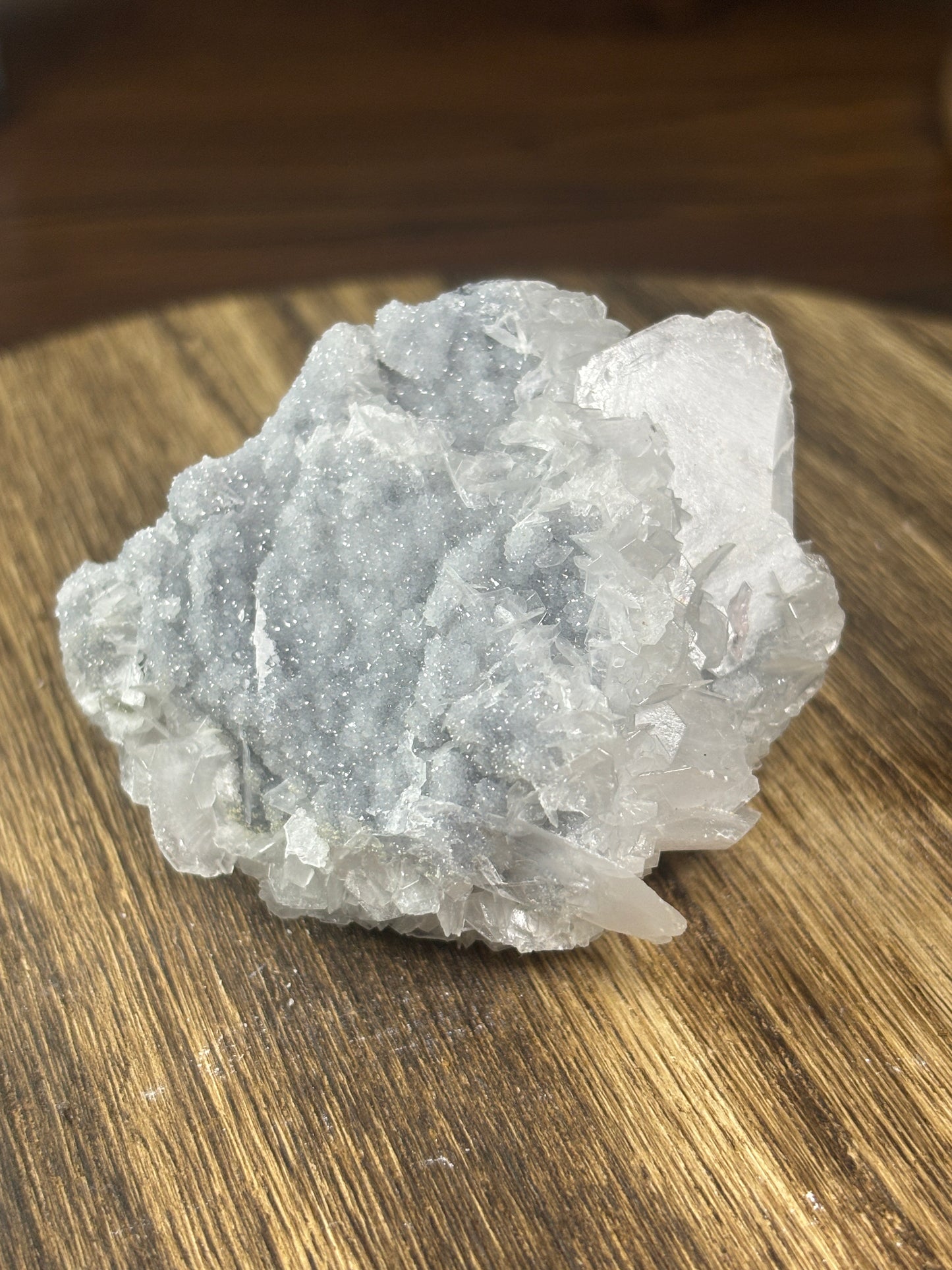 Calcite on druzy chalcedony