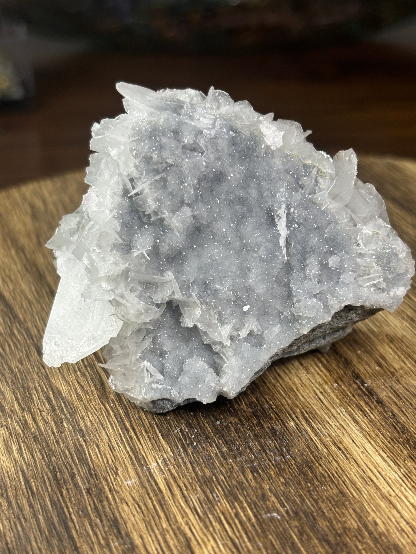 Calcite on druzy chalcedony