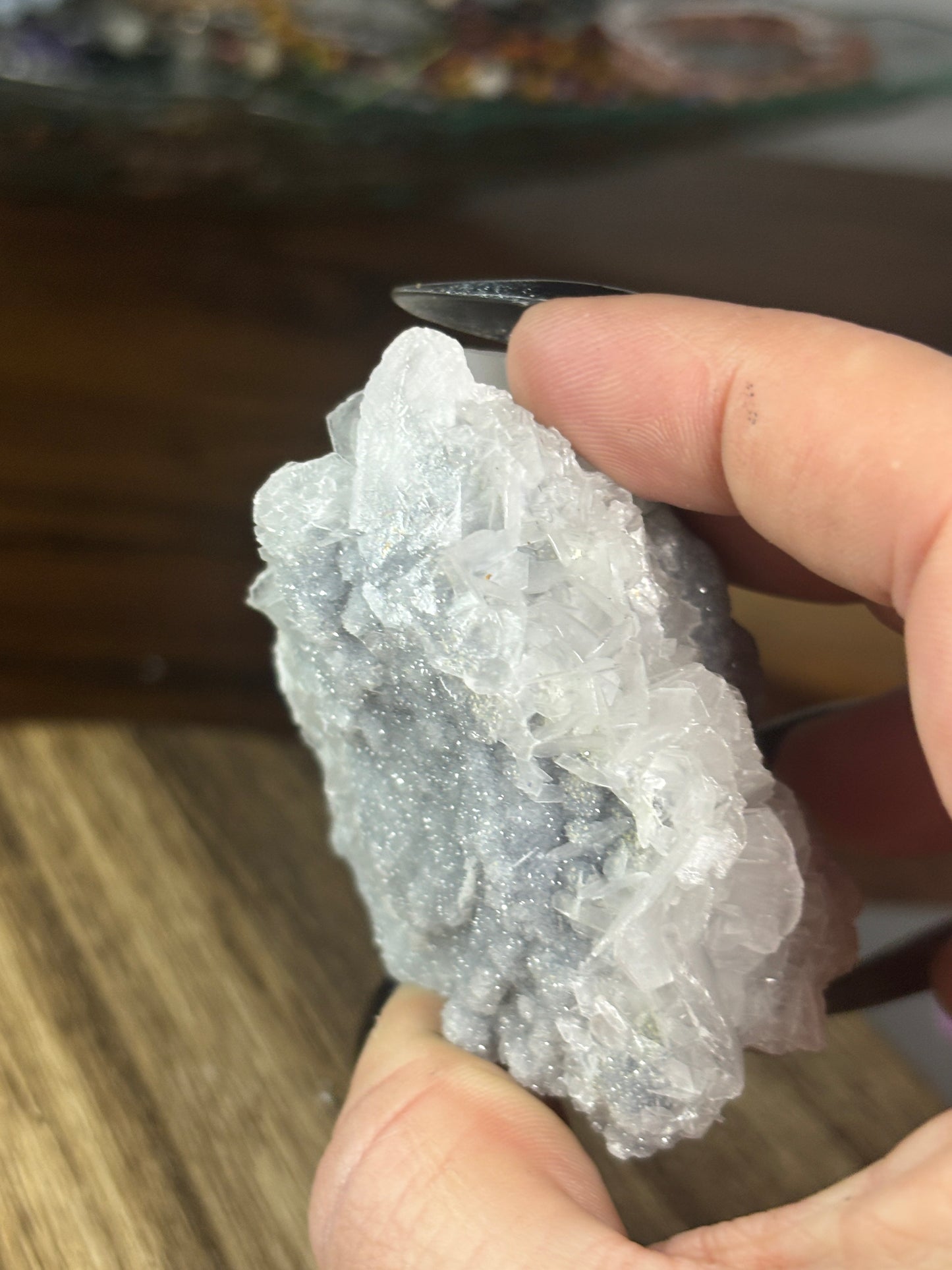 Calcite on druzy chalcedony