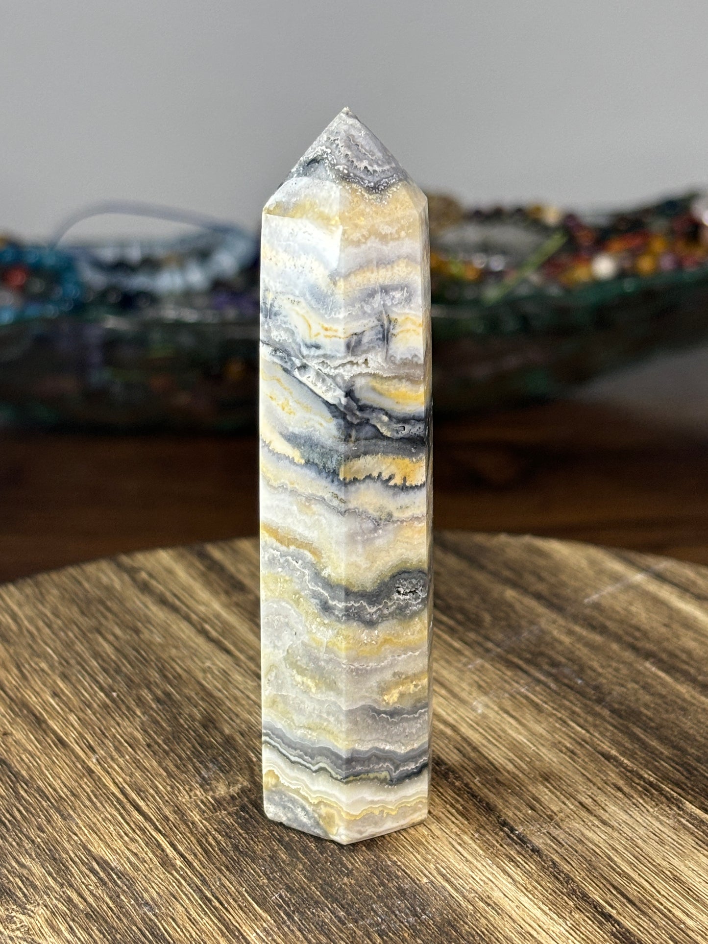 Medium crazy lace agate tower