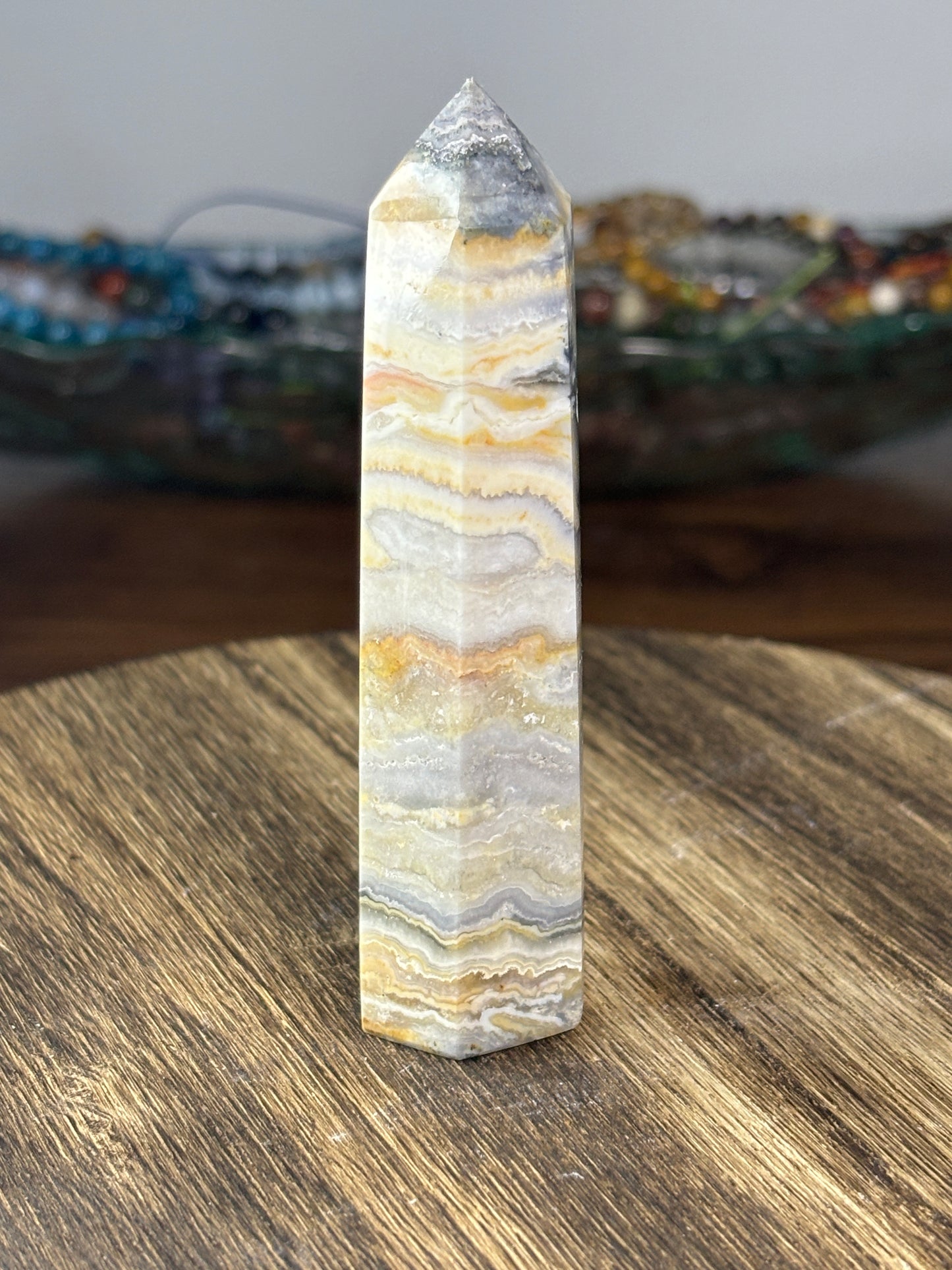 Medium crazy lace agate tower