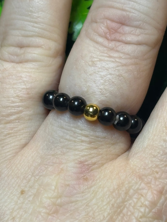 Obsidian bead ring