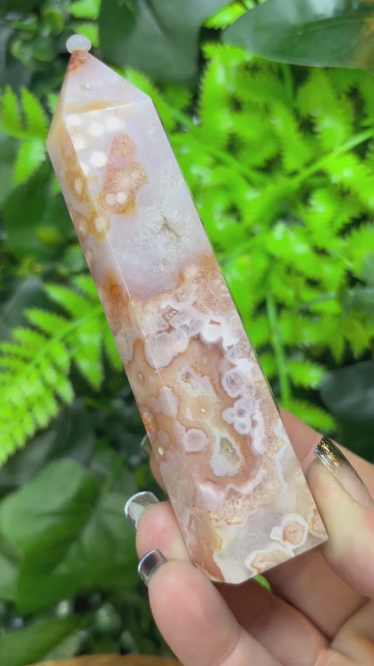 Carnelian X Flower Agate tower - C